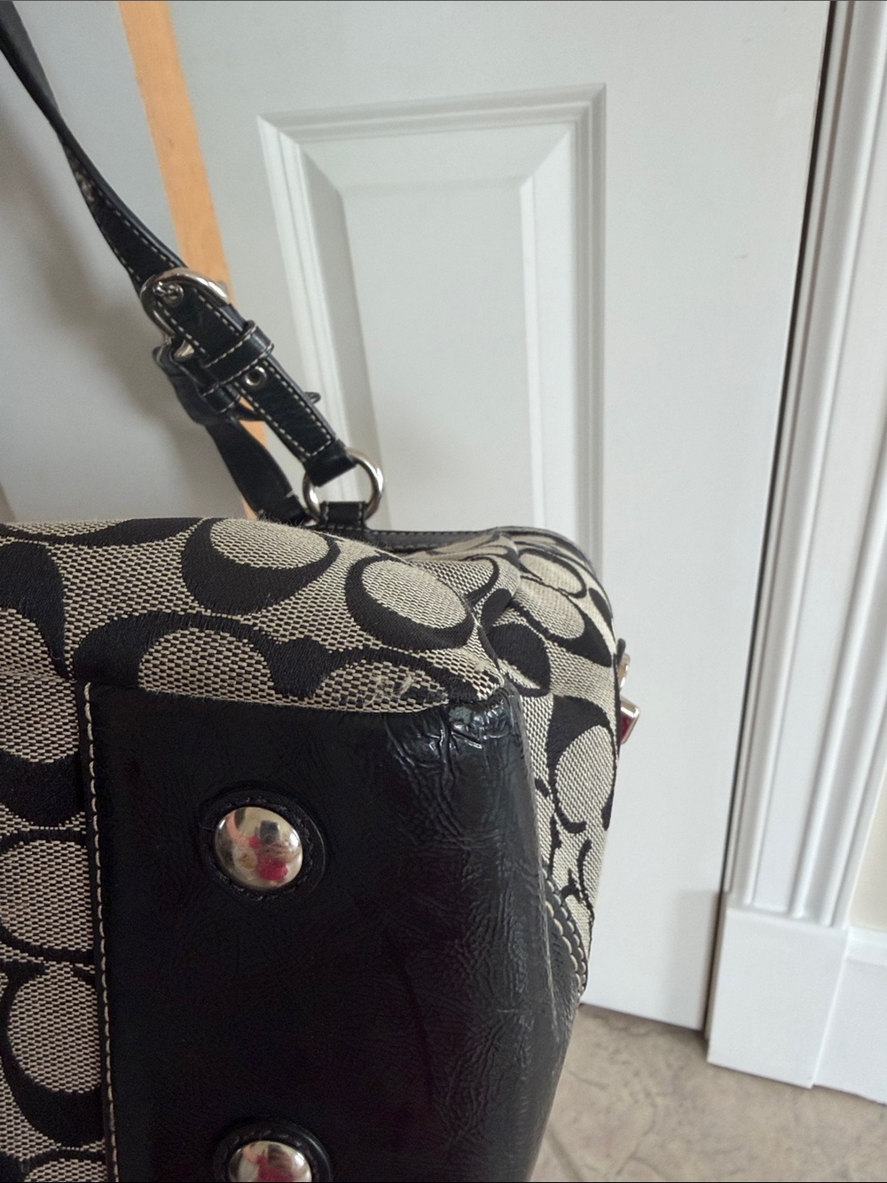 Coach Black and Tan Signature Tote with Leather Trim - Picture 4 of 11